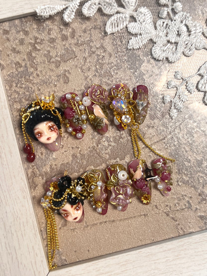 手绘高级流苏娃娃头美甲贴片