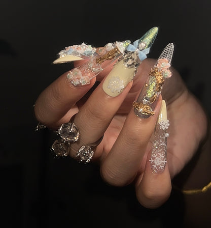 手工立体花卉蕾丝美甲