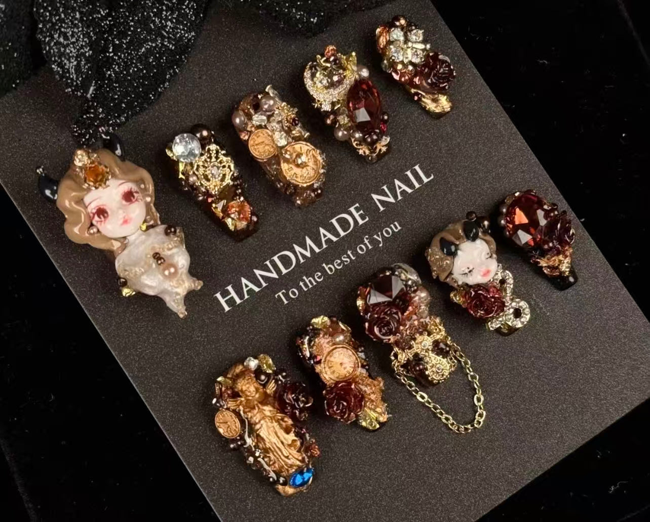 Ethereal Blue Blossom - 3D Sculpted Press-On Nails