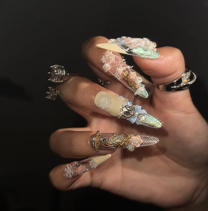 手工立体花卉蕾丝美甲