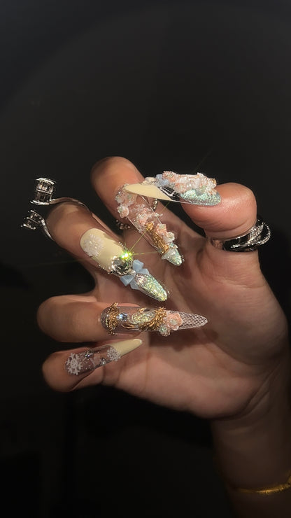 手工立体花卉蕾丝美甲