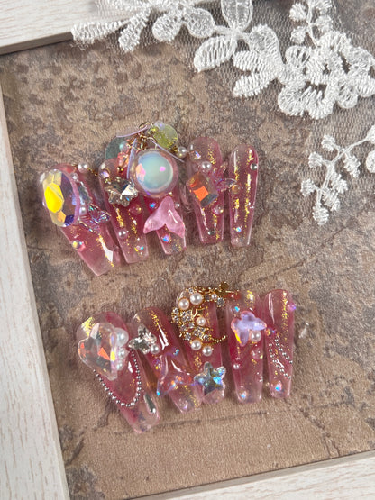 仙气立体美人鱼手工贴钻美甲