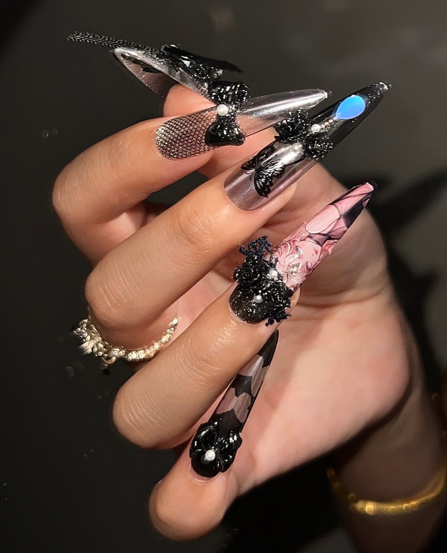 黑天鹅蕾丝美少女战士手工美甲