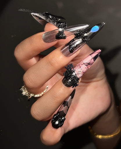 黑天鹅蕾丝美少女战士手工美甲