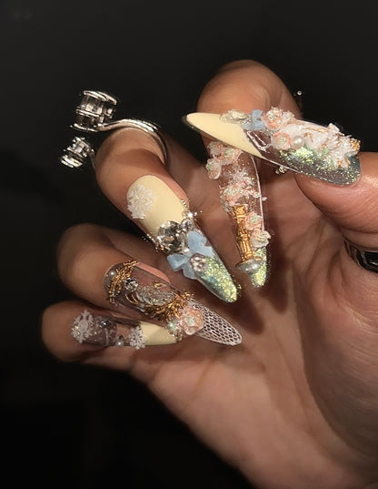 手工立体花卉蕾丝美甲