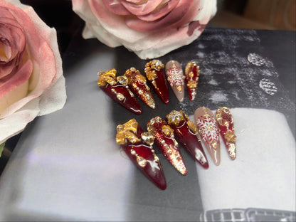 高级贵气手绘带钻美甲片 | Hand-Painted Crystal Luxury Press-On Nails