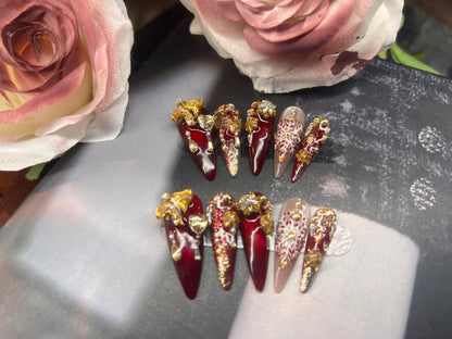 高级贵气手绘带钻美甲片 | Hand-Painted Crystal Luxury Press-On Nails