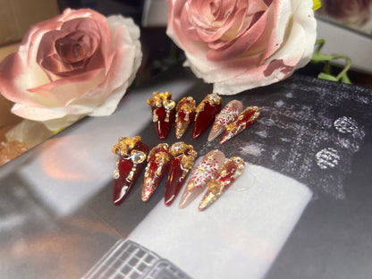 高级贵气手绘带钻美甲片 | Hand-Painted Crystal Luxury Press-On Nails