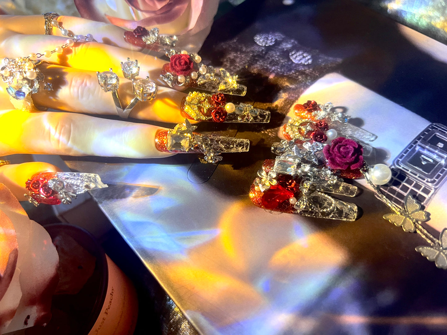 高级玫瑰半透明美甲片 | Sheer Rose Luxury Press-On Nails