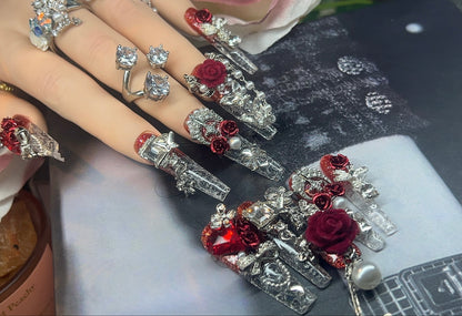 高级玫瑰半透明美甲片 | Sheer Rose Luxury Press-On Nails