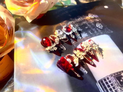 红色珍珠高级感美甲片 | Red Pearl Luxury Press-On Nails