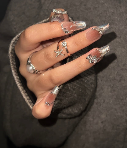 法式渐变贴钻高级美甲