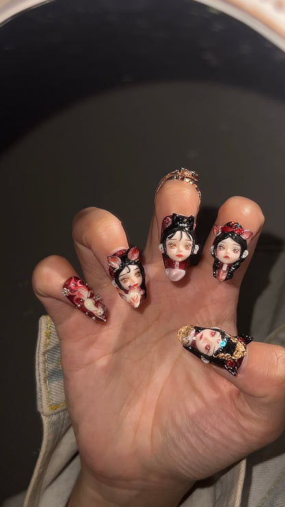 手绘高级小狐狸娃娃头美甲贴片