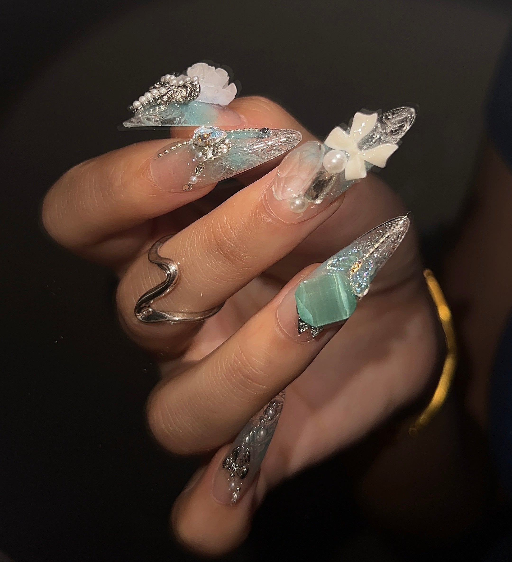 冰感水晶立体雕花美甲